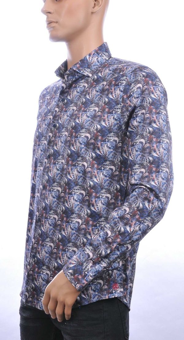 BERZO trendy slim fit allover modern arts dessin heren overhemd Zwart