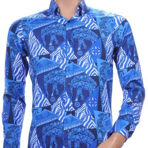 BIBLOS UOMO Wolff Blitz Moncler DIOR Philipp Plein PRADA Louis Vuitton GUCCI VERSACE KENZO Dsquared2 Levi's CHASIN G-STAR DOLCE & GABBANA DIESEL PME LEGEND WAM DENIM LACOSTE slim fit allover visual arts dessin heren overhemd Blauw