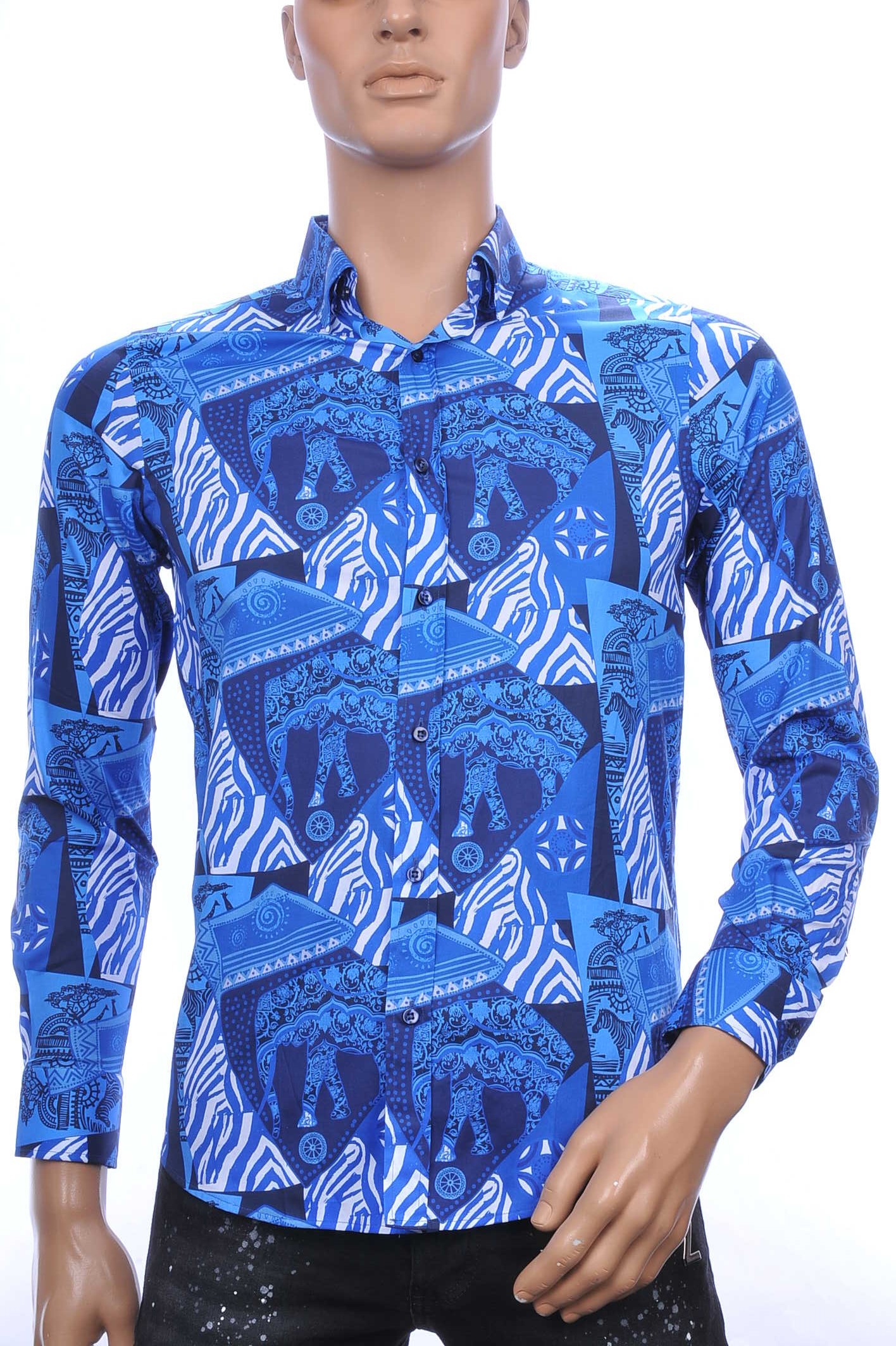 BIBLOS UOMO Wolff Blitz Moncler DIOR Philipp Plein PRADA Louis Vuitton GUCCI VERSACE KENZO Dsquared2 Levi's CHASIN G-STAR DOLCE & GABBANA DIESEL PME LEGEND WAM DENIM LACOSTE slim fit allover visual arts dessin heren overhemd Blauw