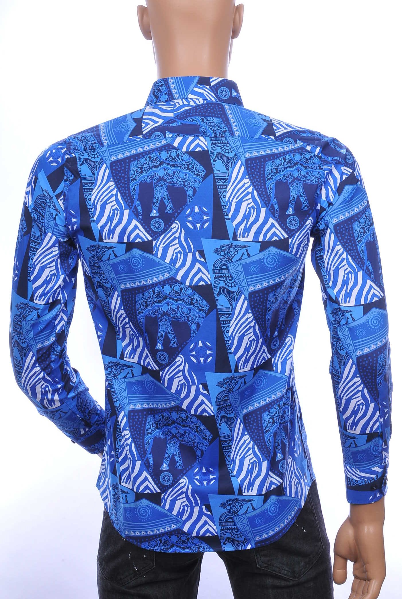 BIBLOS UOMO Wolff Blitz Moncler DIOR Philipp Plein PRADA Louis Vuitton GUCCI VERSACE KENZO Dsquared2 Levi's CHASIN G-STAR DOLCE & GABBANA DIESEL PME LEGEND WAM DENIM LACOSTE slim fit allover visual arts dessin heren overhemd Blauw