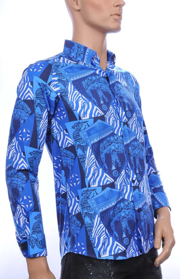 BIBLOS UOMO Wolff Blitz Moncler DIOR Philipp Plein PRADA Louis Vuitton GUCCI VERSACE KENZO Dsquared2 Levi's CHASIN G-STAR DOLCE & GABBANA DIESEL PME LEGEND WAM DENIM LACOSTE slim fit allover visual arts dessin heren overhemd Blauw