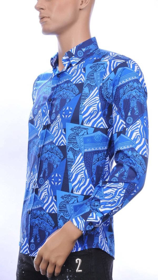BIBLOS UOMO Wolff Blitz Moncler DIOR Philipp Plein PRADA Louis Vuitton GUCCI VERSACE KENZO Dsquared2 Levi's CHASIN G-STAR DOLCE & GABBANA DIESEL PME LEGEND WAM DENIM LACOSTE slim fit allover visual arts dessin heren overhemd Blauw