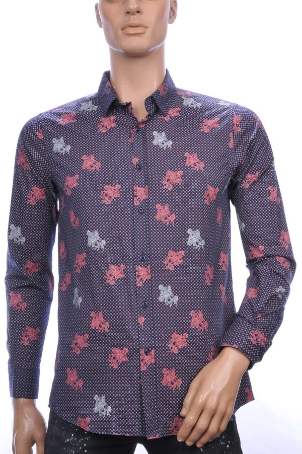 BIBLOS UOMO Wolff Blitz Moncler DIOR Philipp Plein PRADA Louis Vuitton GUCCI VERSACE KENZO Dsquared2 Levi's CHASIN G-STAR DOLCE & GABBANA DIESEL PME LEGEND WAM DENIM LACOSTE slim fit allover bloemen dessin heren overhemd Zwart