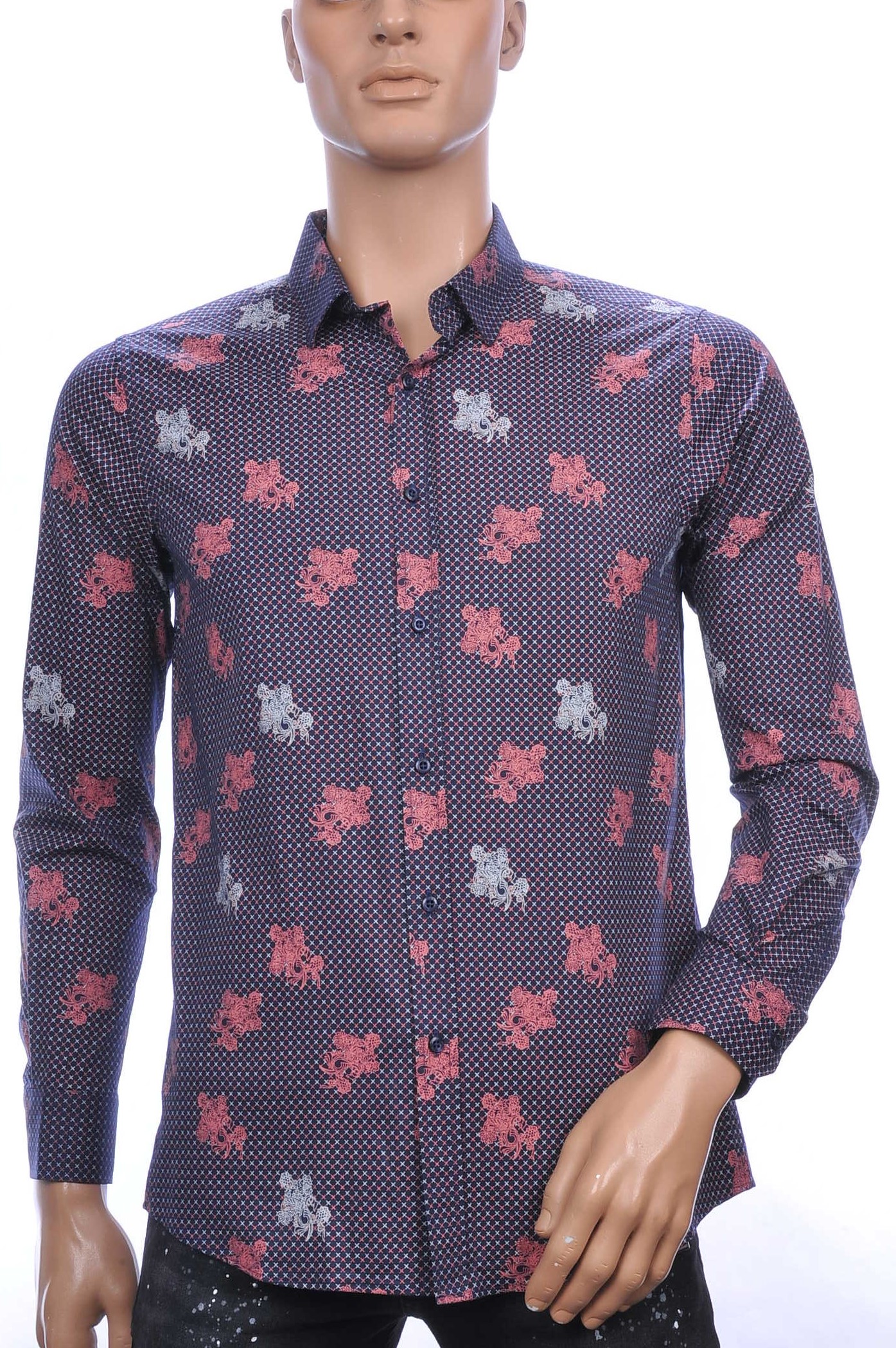 BIBLOS UOMO slim fit allover bloemen dessin heren overhemd Zwart