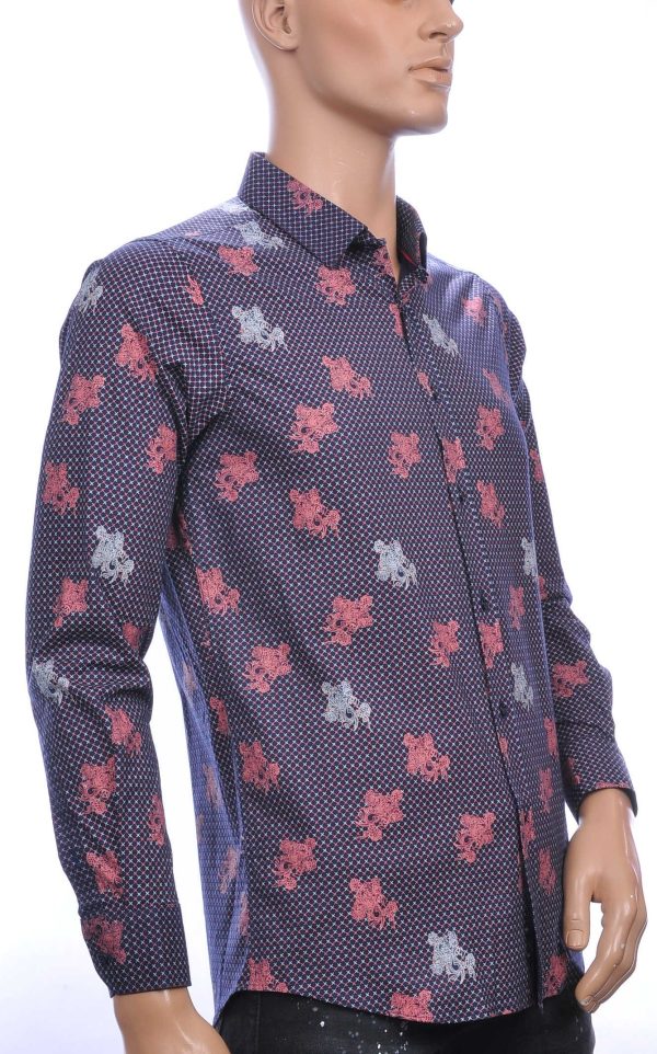 BIBLOS UOMO Wolff Blitz Moncler DIOR Philipp Plein PRADA Louis Vuitton GUCCI VERSACE KENZO Dsquared2 Levi's CHASIN G-STAR DOLCE & GABBANA DIESEL PME LEGEND WAM DENIM LACOSTE slim fit allover bloemen dessin heren overhemd Zwart
