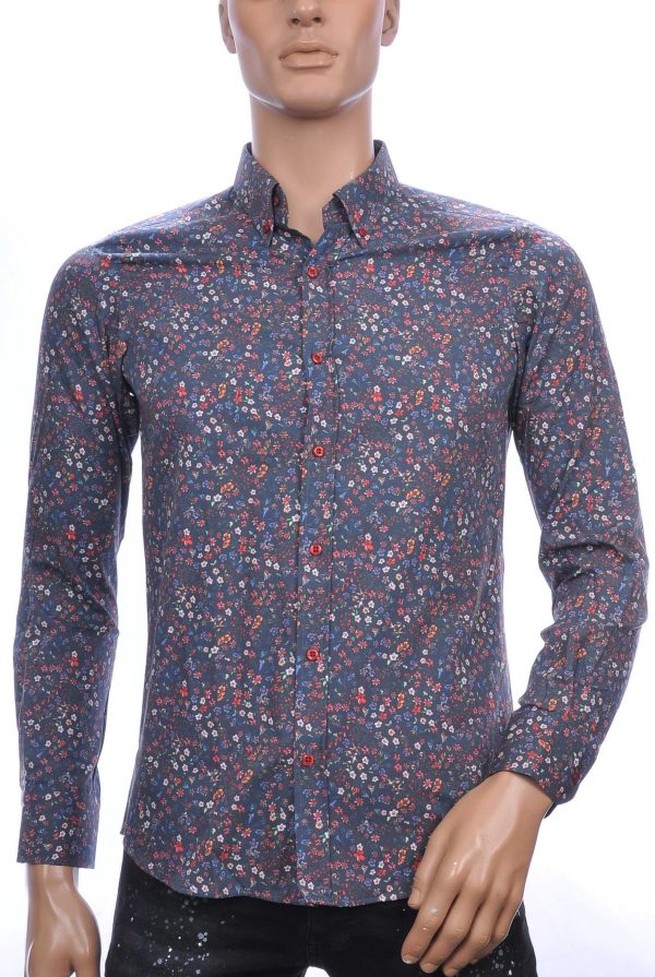 BIBLOS UOMO Wolff Blitz Moncler DIOR Philipp Plein PRADA Louis Vuitton GUCCI VERSACE KENZO Dsquared2 Levi's CHASIN G-STAR DOLCE & GABBANA DIESEL PME LEGEND WAM DENIM LACOSTE slim fit allover bloemen dessin heren overhemd Antraciet