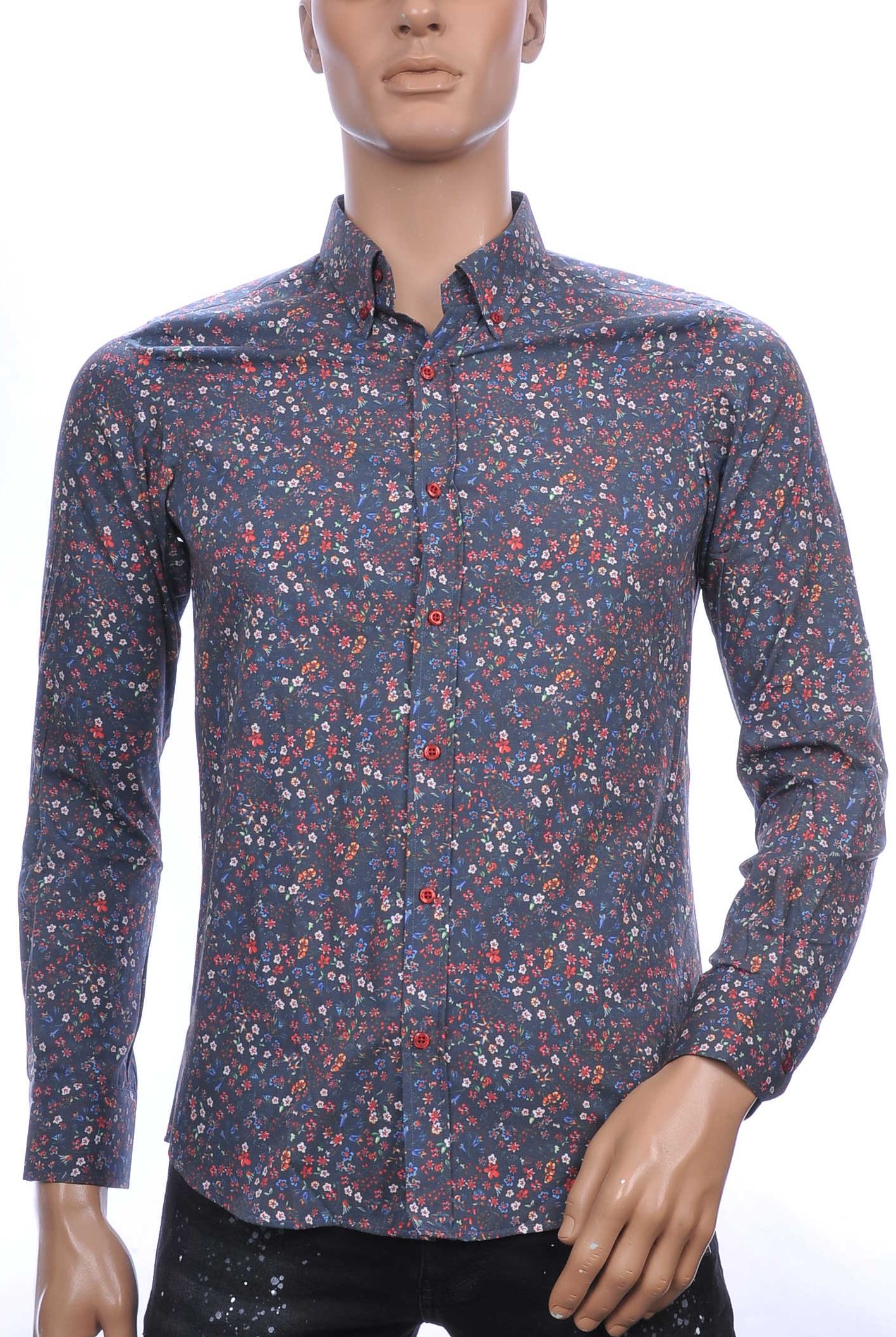 BIBLOS UOMO slim fit allover bloemen dessin heren overhemd Antraciet