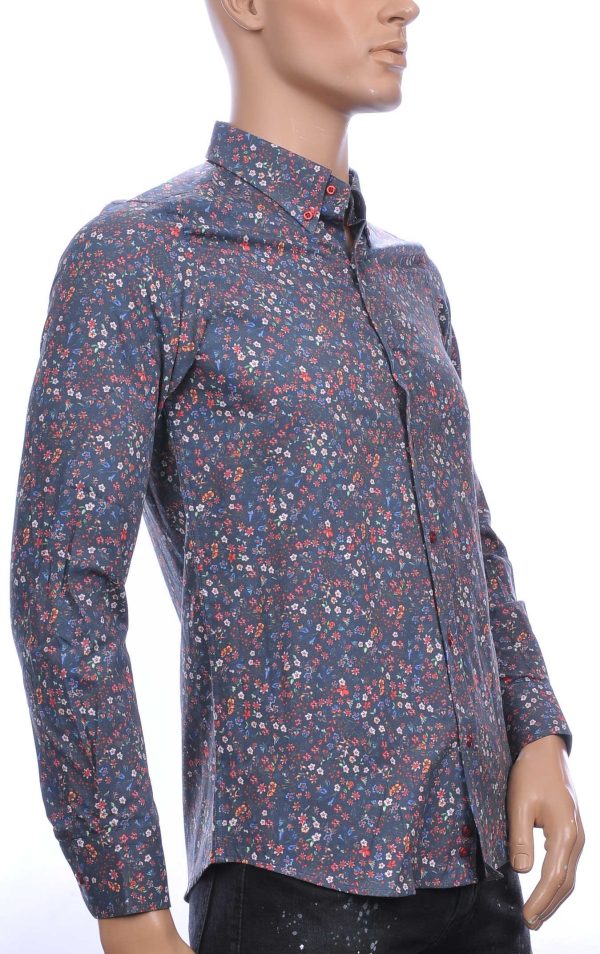 BIBLOS UOMO Wolff Blitz Moncler DIOR Philipp Plein PRADA Louis Vuitton GUCCI VERSACE KENZO Dsquared2 Levi's CHASIN G-STAR DOLCE & GABBANA DIESEL PME LEGEND WAM DENIM LACOSTE slim fit allover bloemen dessin heren overhemd Antraciet