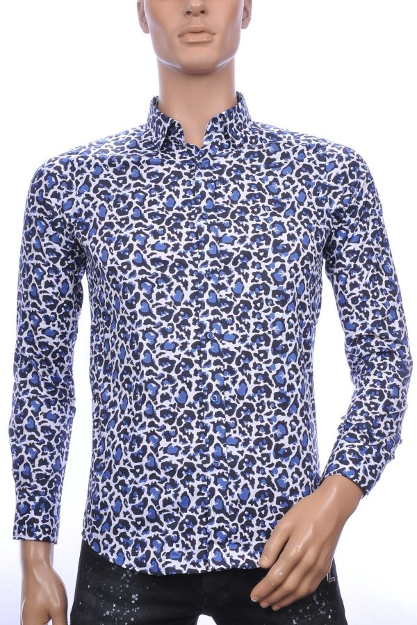 BIBLOS UOMO Wolff Blitz Moncler DIOR Philipp Plein PRADA Louis Vuitton GUCCI VERSACE KENZO Dsquared2 Levi's CHASIN G-STAR DOLCE & GABBANA DIESEL PME LEGEND WAM DENIM LACOSTE slim fit allover tijger print dessin heren overhemd Blauw
