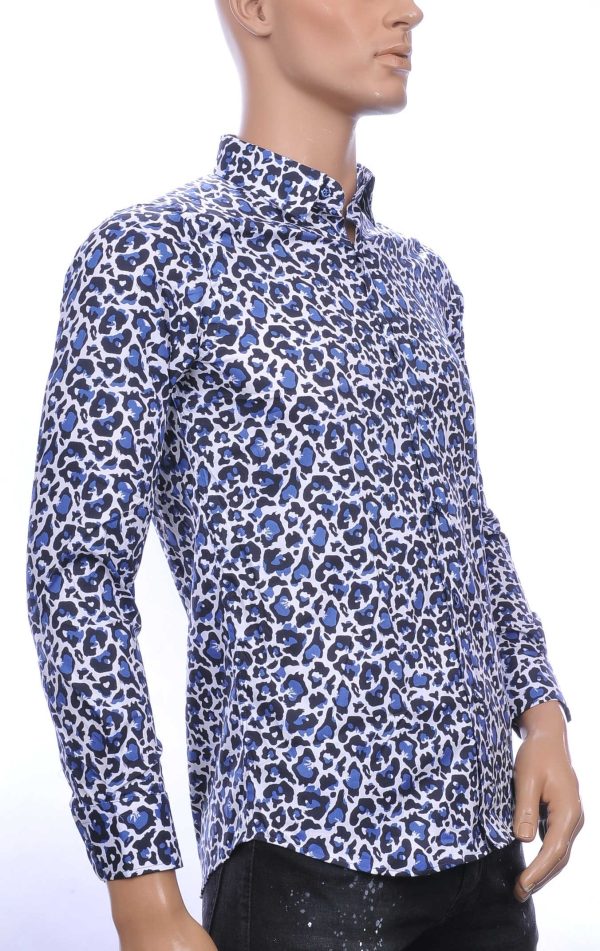 BIBLOS UOMO Wolff Blitz Moncler DIOR Philipp Plein PRADA Louis Vuitton GUCCI VERSACE KENZO Dsquared2 Levi's CHASIN G-STAR DOLCE & GABBANA DIESEL PME LEGEND WAM DENIM LACOSTE slim fit allover tijger print dessin heren overhemd Blauw