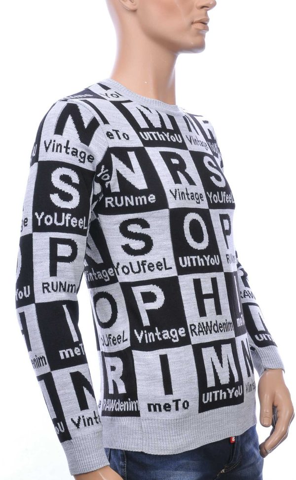 CI-BORG A Fish Named Fred Wolff Blitz Louis Vuitton GUCCI VERSACE KENZO Dsquared2 Levi's CHASIN G-STAR DOLCE & GABBANA DIESEL PME LEGEND WAM DENIM LACOSTE allover letters motief ronde hals heren trui Grijs 