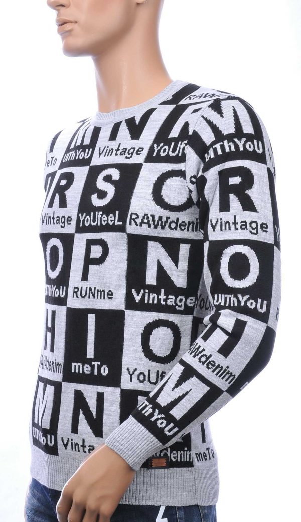 CI-BORG A Fish Named Fred Wolff Blitz Louis Vuitton GUCCI VERSACE KENZO Dsquared2 Levi's CHASIN G-STAR DOLCE & GABBANA DIESEL PME LEGEND WAM DENIM LACOSTE allover letters motief ronde hals heren trui Grijs 