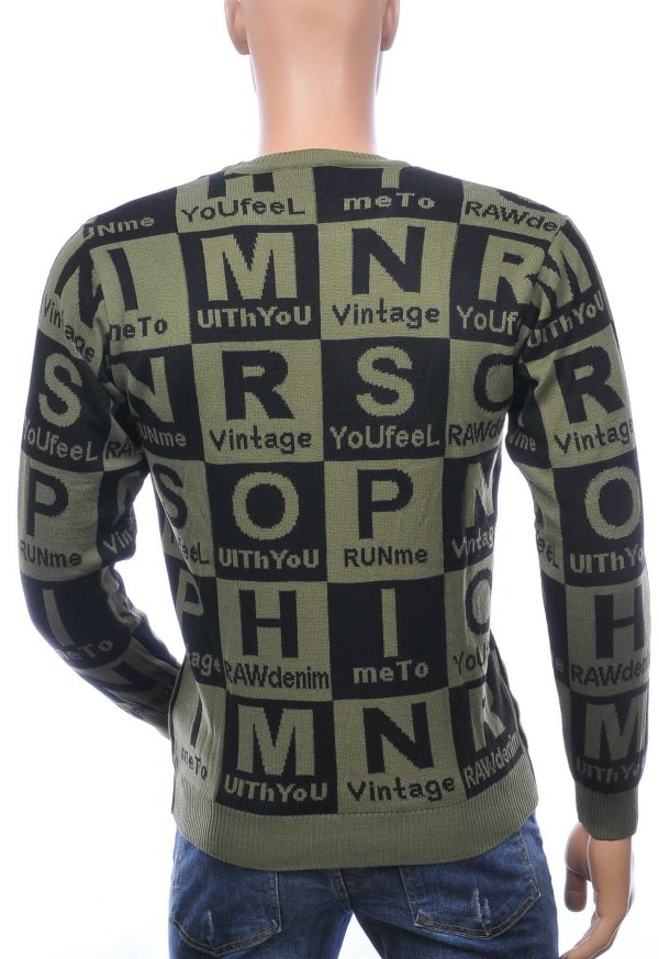 CI-BORG A Fish Named Fred Wolff Blitz Louis Vuitton GUCCI VERSACE KENZO Dsquared2 Levi's CHASIN G-STAR DOLCE & GABBANA DIESEL PME LEGEND WAM DENIM LACOSTE allover letters motief ronde hals heren trui Khaki
