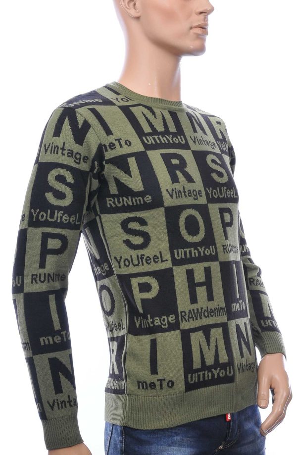 CI-BORG A Fish Named Fred Wolff Blitz Louis Vuitton GUCCI VERSACE KENZO Dsquared2 Levi's CHASIN G-STAR DOLCE & GABBANA DIESEL PME LEGEND WAM DENIM LACOSTE allover letters motief ronde hals heren trui Khaki