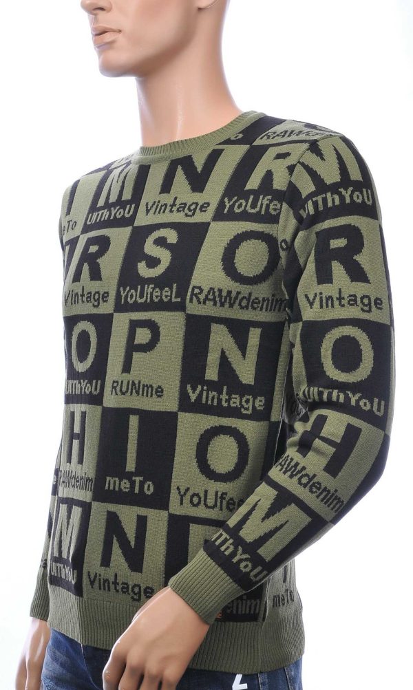 CI-BORG A Fish Named Fred Wolff Blitz Louis Vuitton GUCCI VERSACE KENZO Dsquared2 Levi's CHASIN G-STAR DOLCE & GABBANA DIESEL PME LEGEND WAM DENIM LACOSTE allover letters motief ronde hals heren trui Khaki