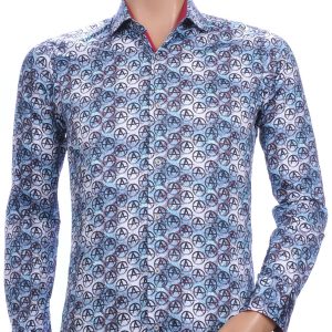 CORRINO Italiaans Modern Fit Heren Overhemd met Allover Anarchie Symbool Motieven – Navy Blauw | Trendy herenoverhemd voor stijlvolle mannen