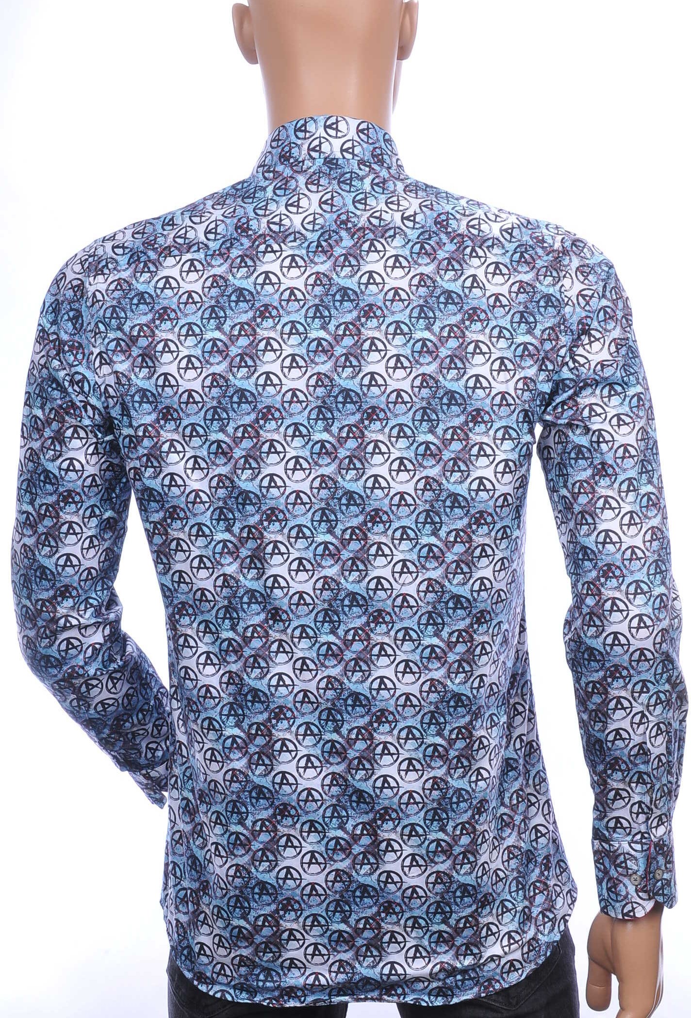 CORRINO Italiaans Modern Fit Heren Overhemd met Allover Anarchie Symbool Motieven – Navy Blauw | Trendy herenoverhemd voor stijlvolle mannen