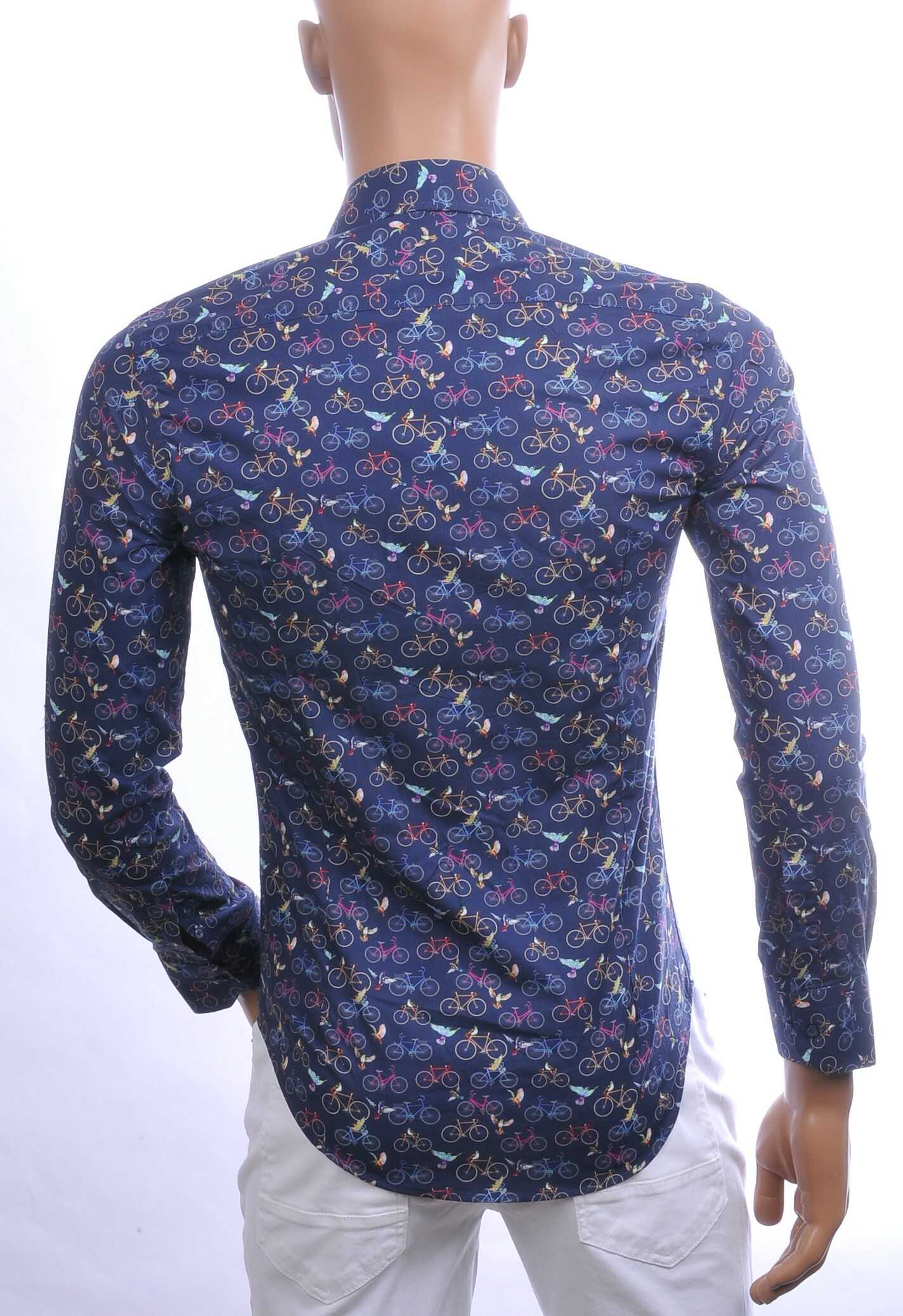 BERZO Italiaanse Getailleerde Slim Fit Heren Overhemd met Allover Fiets- en Vogelprint – Navy | Trendy & Comfortabel