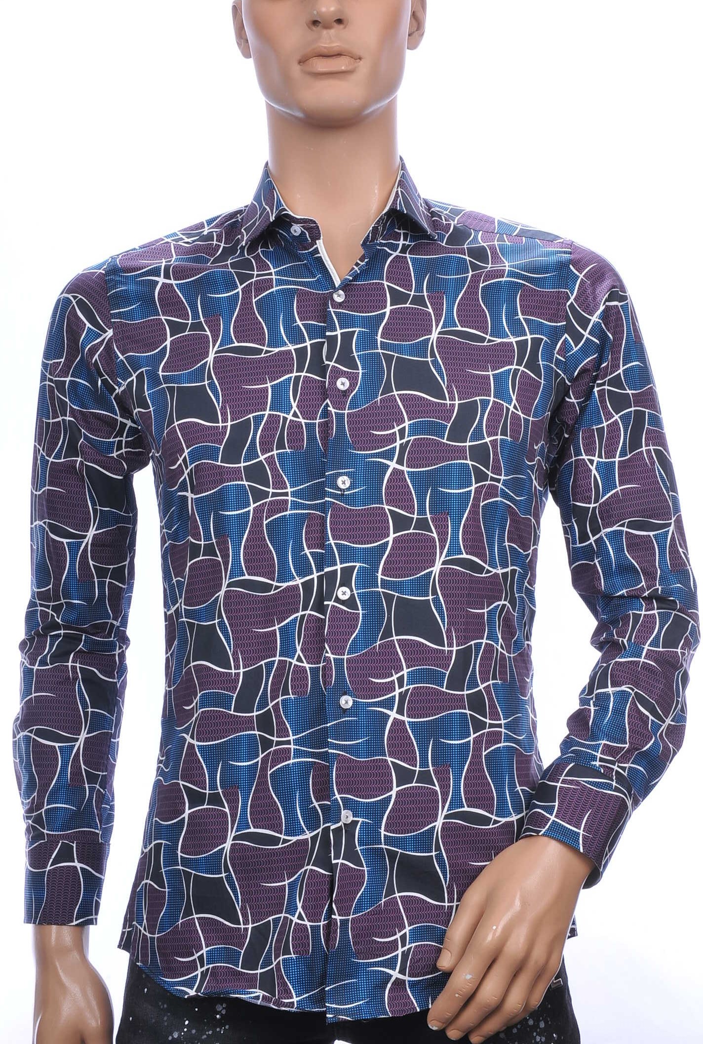 Corrino slim fit allover modern dessin heren overhemd Zwart