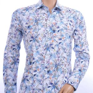 Carter&Davis trendy allover bloemen dessin Italiaans overhemd Blauw