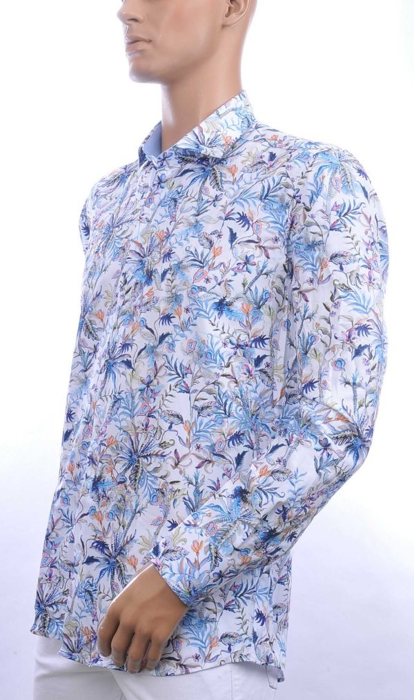 Carter&Davis trendy allover bloemen dessin Italiaans overhemd Blauw