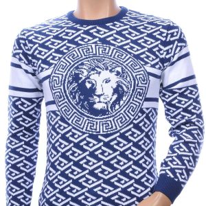 Club Ju A Fish Named Fred Wolff Blitz Louis Vuitton GUCCI VERSACE KENZO Dsquared2 Levi's CHASIN G-STAR DOLCE & GABBANA DIESEL PME LEGEND WAM DENIM LACOSTE ronde hals allover modern dessin heren trui met leeuwenkop dessin Navy