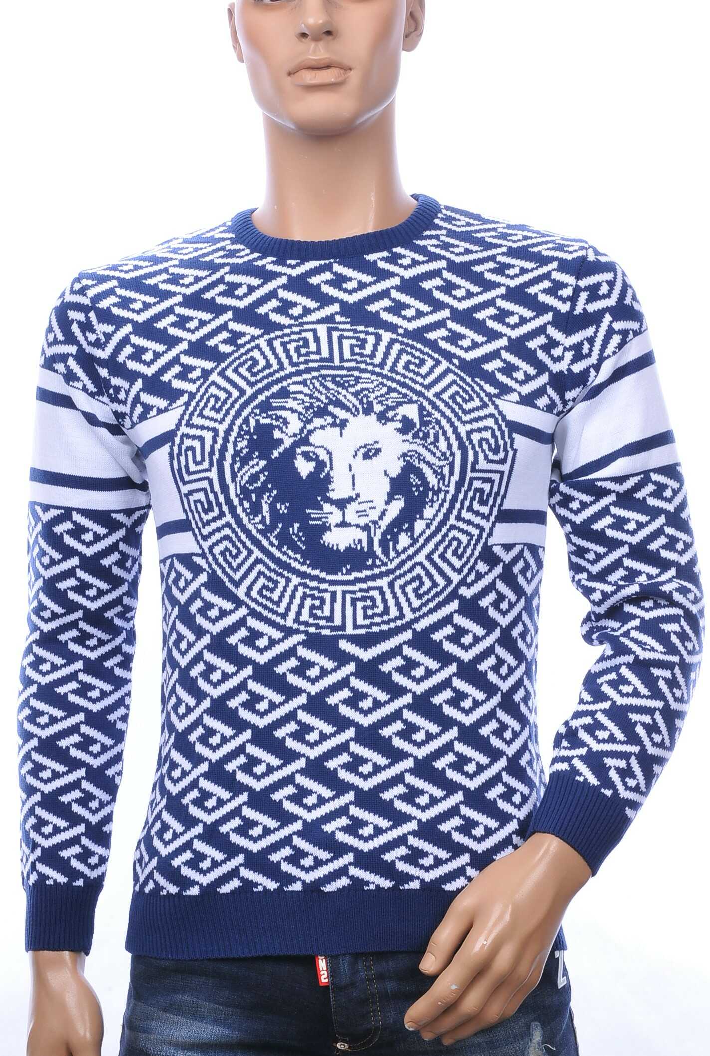 Club Ju A Fish Named Fred Wolff Blitz Louis Vuitton GUCCI VERSACE KENZO Dsquared2 Levi's CHASIN G-STAR DOLCE & GABBANA DIESEL PME LEGEND WAM DENIM LACOSTE ronde hals allover modern dessin heren trui met leeuwenkop dessin Navy