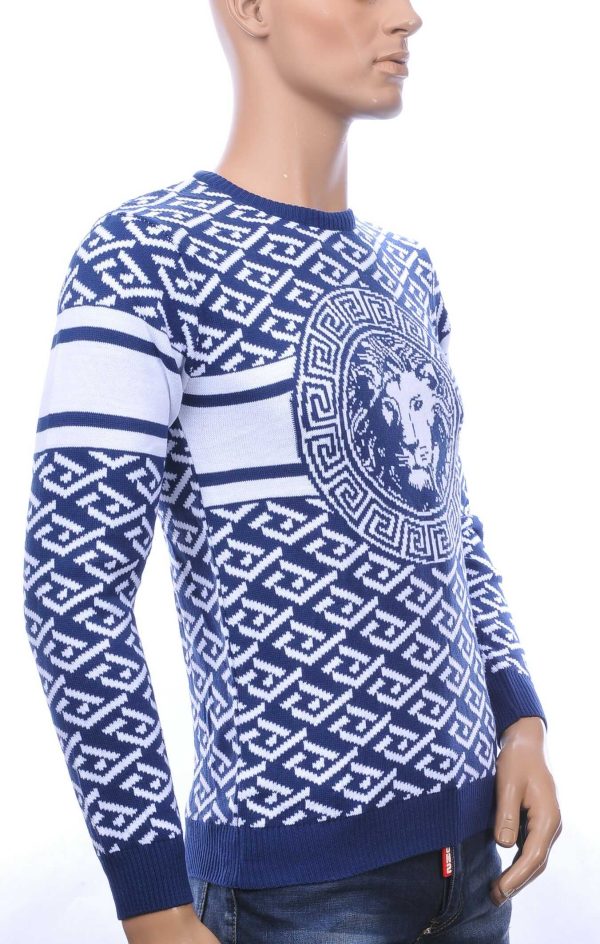 Club Ju A Fish Named Fred Wolff Blitz Louis Vuitton GUCCI VERSACE KENZO Dsquared2 Levi's CHASIN G-STAR DOLCE & GABBANA DIESEL PME LEGEND WAM DENIM LACOSTE ronde hals allover modern dessin heren trui met leeuwenkop dessin Navy