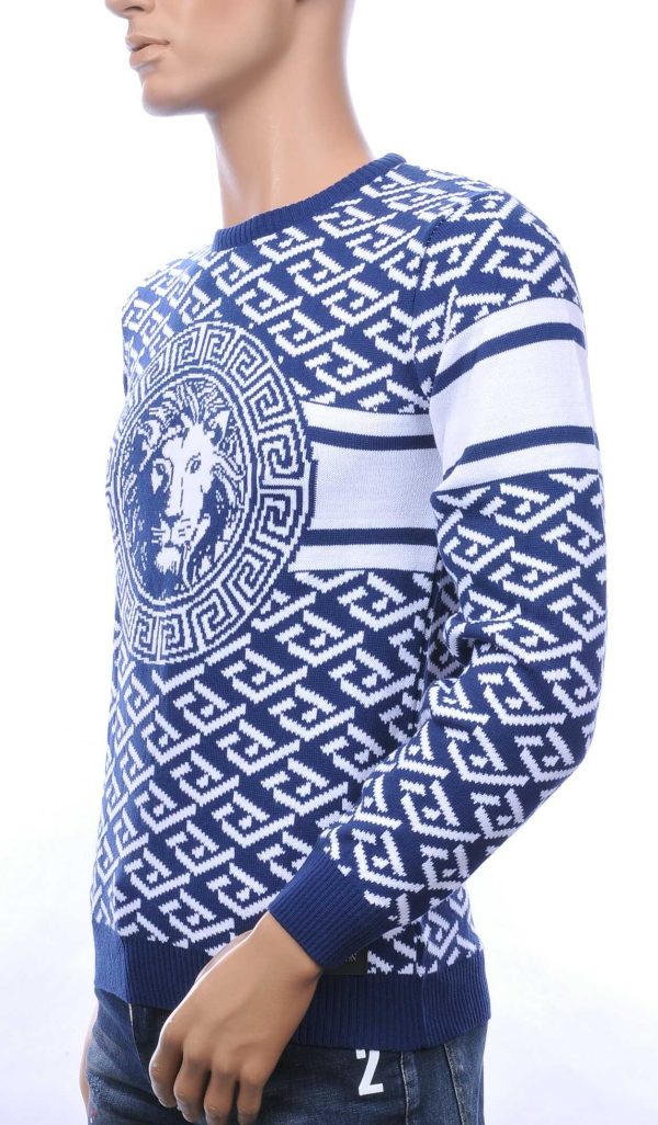 Club Ju A Fish Named Fred Wolff Blitz Louis Vuitton GUCCI VERSACE KENZO Dsquared2 Levi's CHASIN G-STAR DOLCE & GABBANA DIESEL PME LEGEND WAM DENIM LACOSTE ronde hals allover modern dessin heren trui met leeuwenkop dessin Navy
