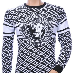 Club Ju A Fish Named Fred Wolff Blitz Louis Vuitton GUCCI VERSACE KENZO Dsquared2 Levi's CHASIN G-STAR DOLCE & GABBANA DIESEL PME LEGEND WAM DENIM LACOSTE ronde hals allover modern dessin heren trui met leeuwenkop dessin Zwart