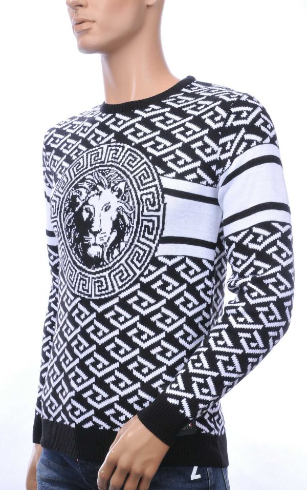 Club Ju A Fish Named Fred Wolff Blitz Louis Vuitton GUCCI VERSACE KENZO Dsquared2 Levi's CHASIN G-STAR DOLCE & GABBANA DIESEL PME LEGEND WAM DENIM LACOSTE ronde hals allover modern dessin heren trui met leeuwenkop dessin Zwart