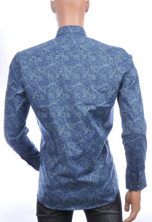 Corrino Italiaans getailleerd slim fit allover bladeren dessin heren overhemd Navy
