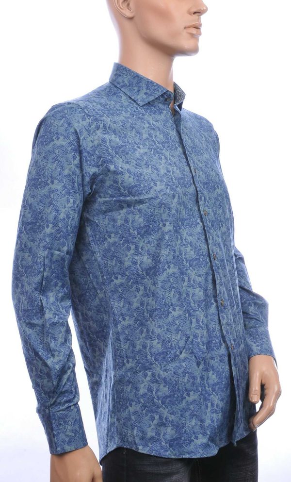 Corrino Italiaans getailleerd slim fit allover bladeren dessin heren overhemd Navy
