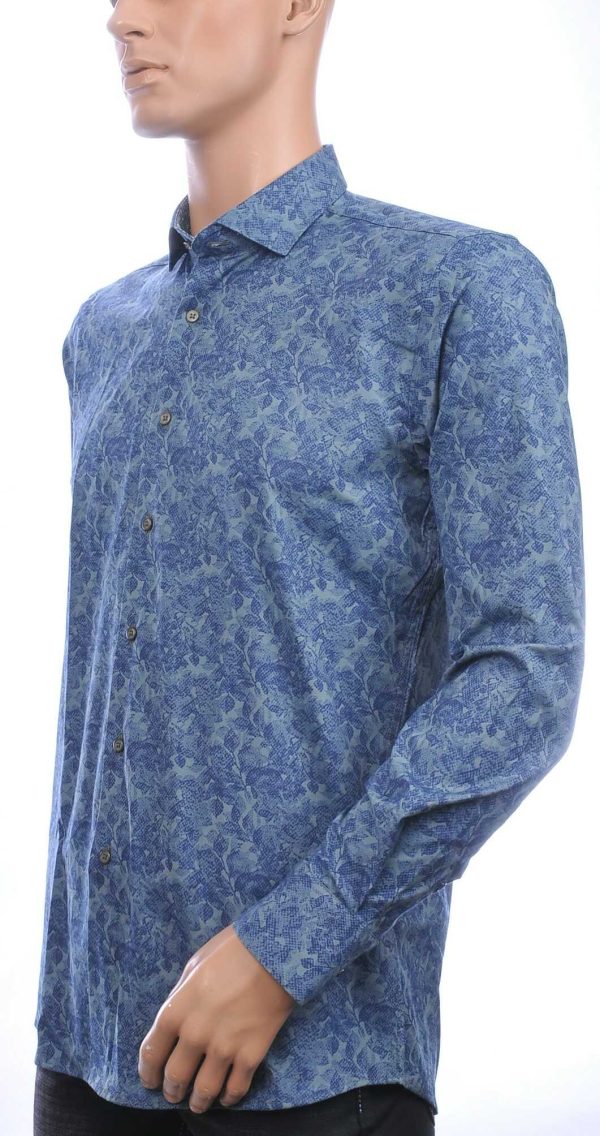 Corrino Italiaans getailleerd slim fit allover bladeren dessin heren overhemd Navy
