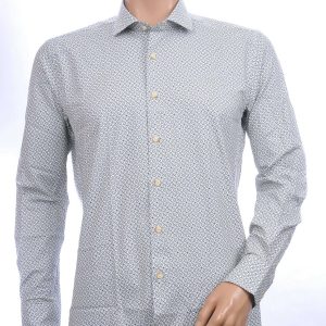 Corrino Italiaans getailleerd slim fit allover dessin heren overhemd Groen
