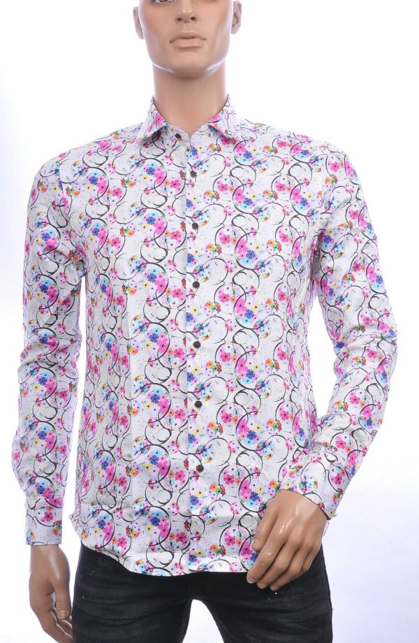 Corrino Italiaans getailleerd slim fit allover bloemen dessin heren overhemd Wit