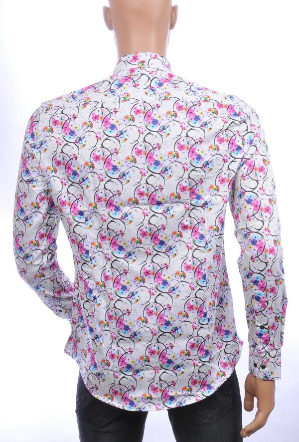 Corrino Italiaans getailleerd slim fit allover bloemen dessin heren overhemd Wit
