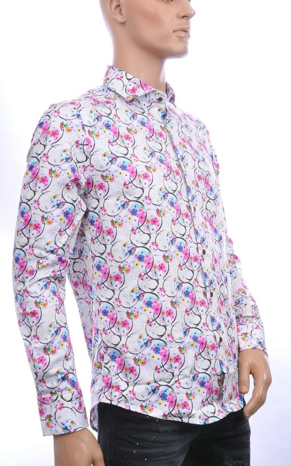 Corrino Italiaans getailleerd slim fit allover bloemen dessin heren overhemd Wit