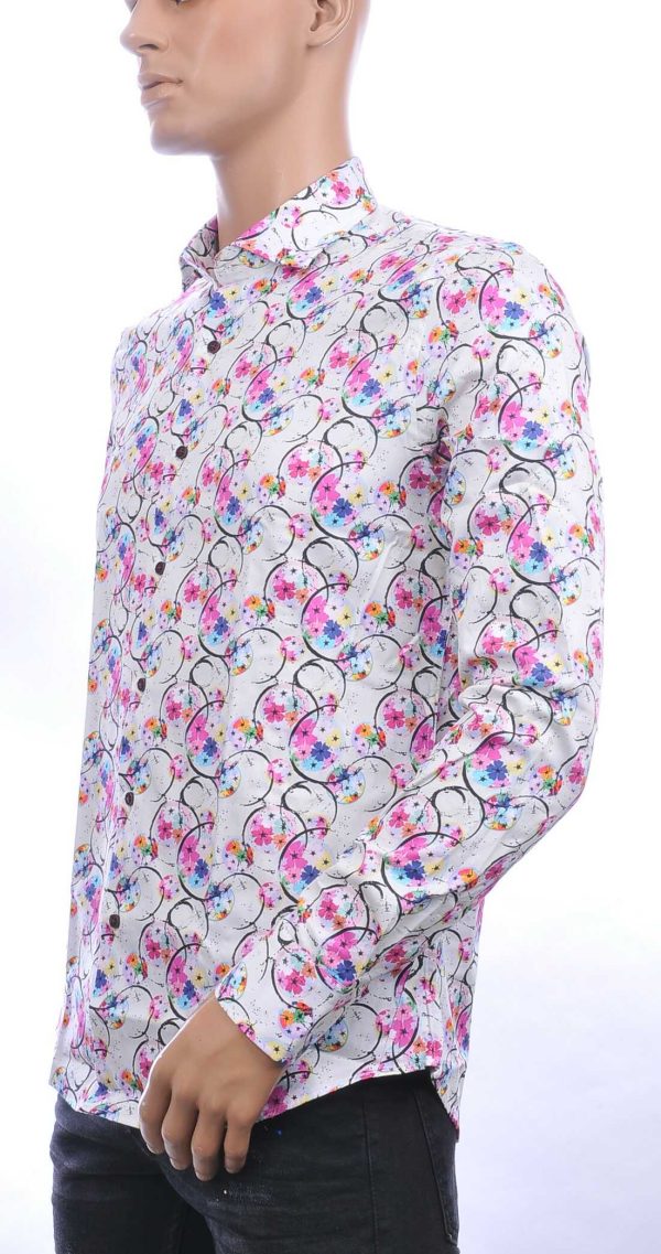 Corrino Italiaans getailleerd slim fit allover bloemen dessin heren overhemd Wit
