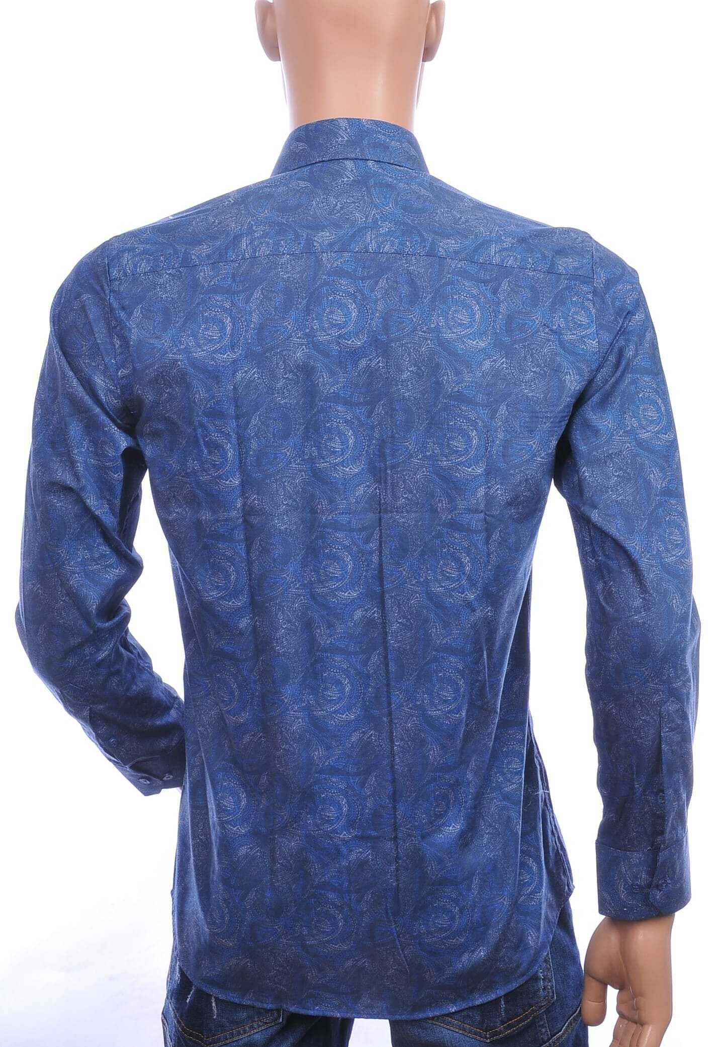 Corrino Italiaanse getailleerd slim fit allover paisley dessin heren overhemd Navy