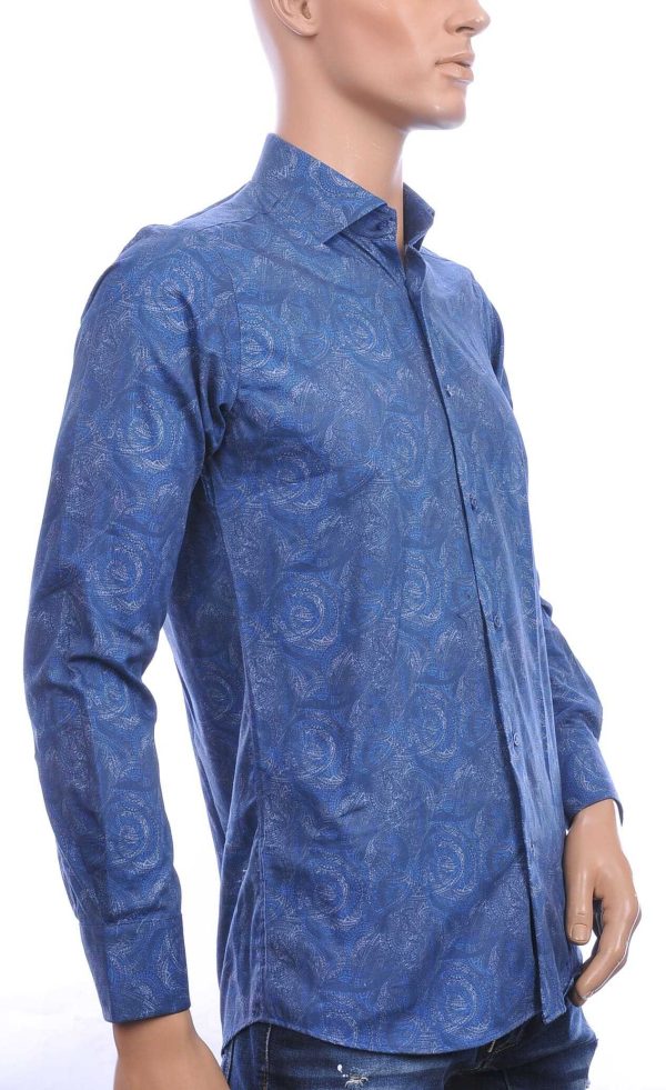 Corrino Italiaanse getailleerd slim fit allover paisley dessin heren overhemd Navy