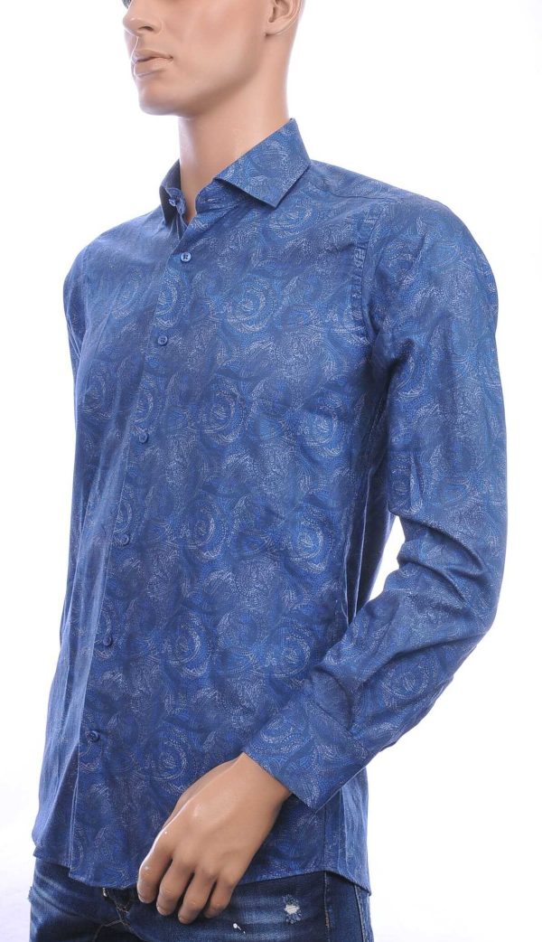 Corrino Italiaanse getailleerd slim fit allover paisley dessin heren overhemd Navy