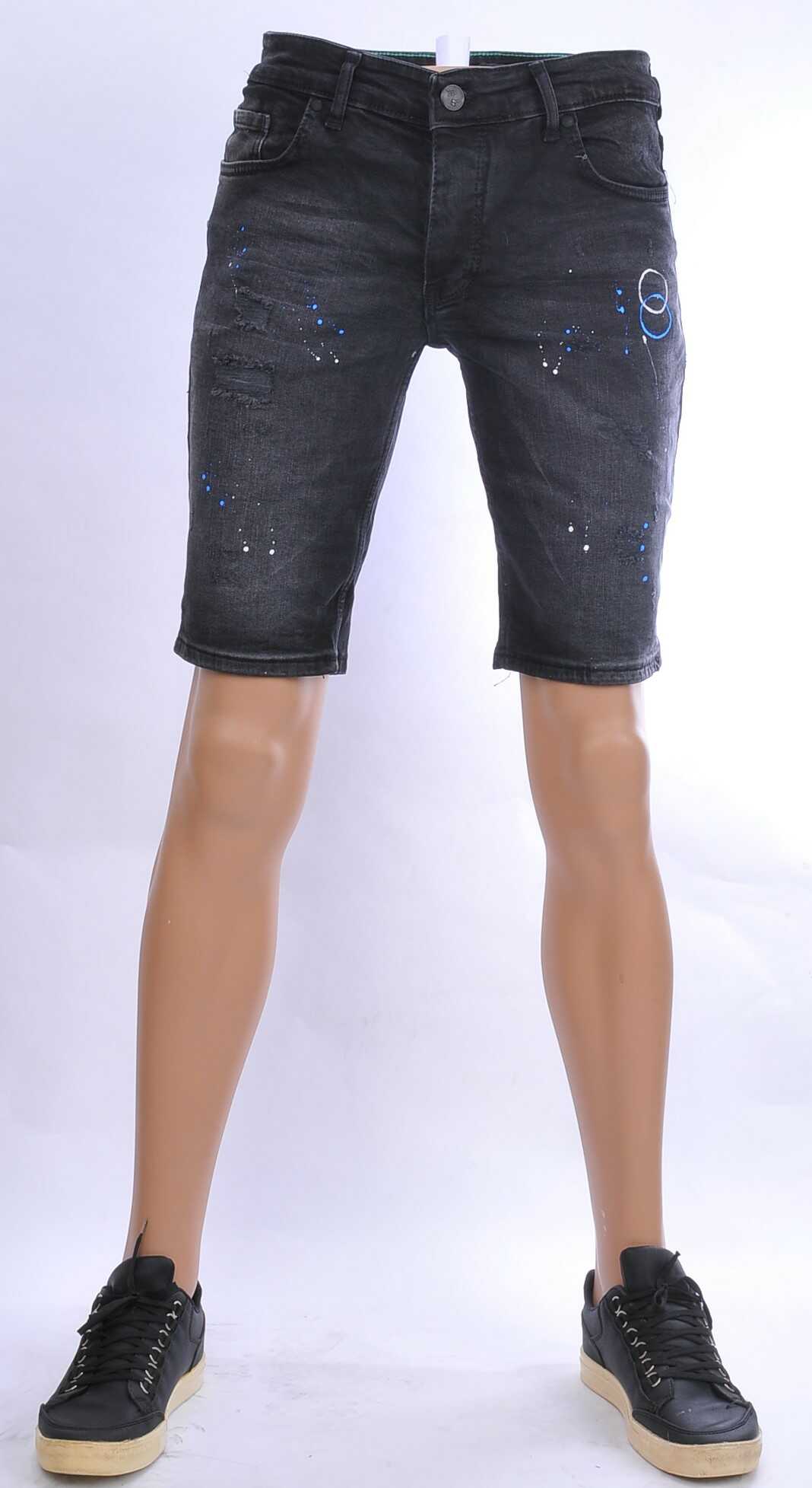 DSC hippie gescheurde slim fit heren korte spijkerbroek met verfvlekjes Zwart