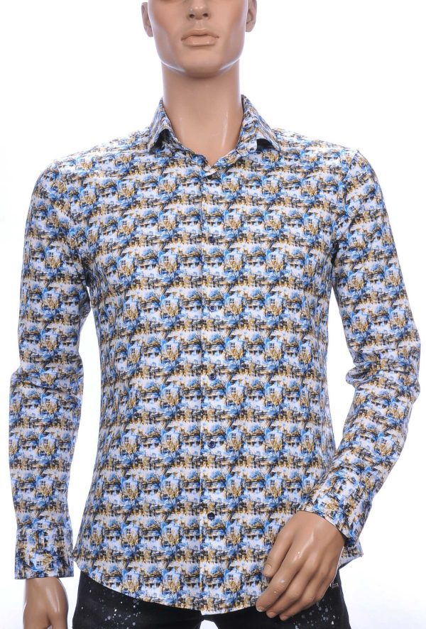Dom Tower OLYMP State of Art Blue Industry A fish named fred Wolff Blitz Moncler DIOR Philipp Plein PRADA Louis Vuitton GUCCI VERSACE KENZO Dsquared2 Levi's CHASIN G-STAR DOLCE & GABBANA DIESEL PME LEGEND WAM DENIM LACOSTE modern fit allover bomen en huizen dessin heren overhemd Wit