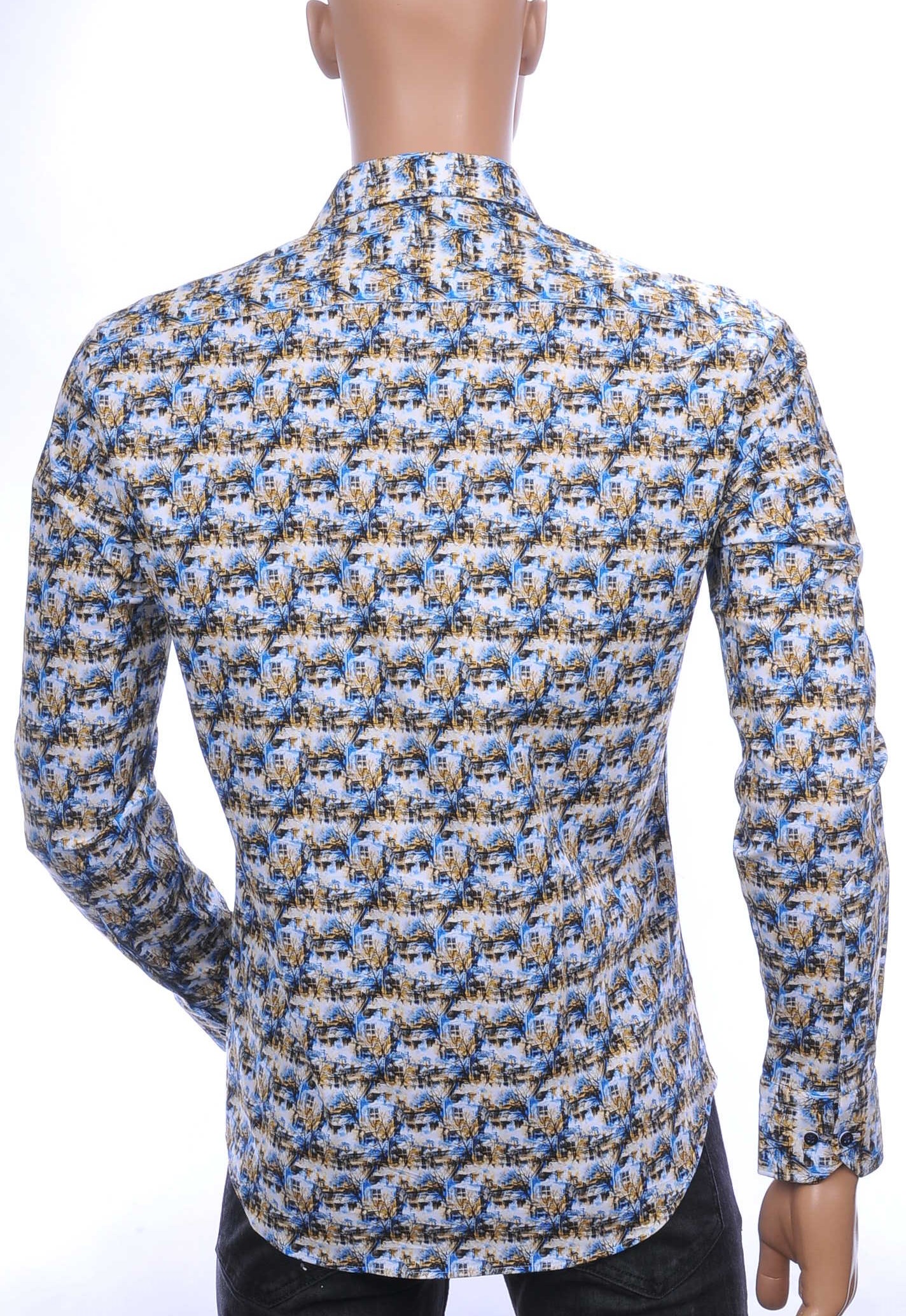 Dom Tower OLYMP State of Art Blue Industry A fish named fred Wolff Blitz Moncler DIOR Philipp Plein PRADA Louis Vuitton GUCCI VERSACE KENZO Dsquared2 Levi's CHASIN G-STAR DOLCE & GABBANA DIESEL PME LEGEND WAM DENIM LACOSTE modern fit allover bomen en huizen dessin heren overhemd Wit