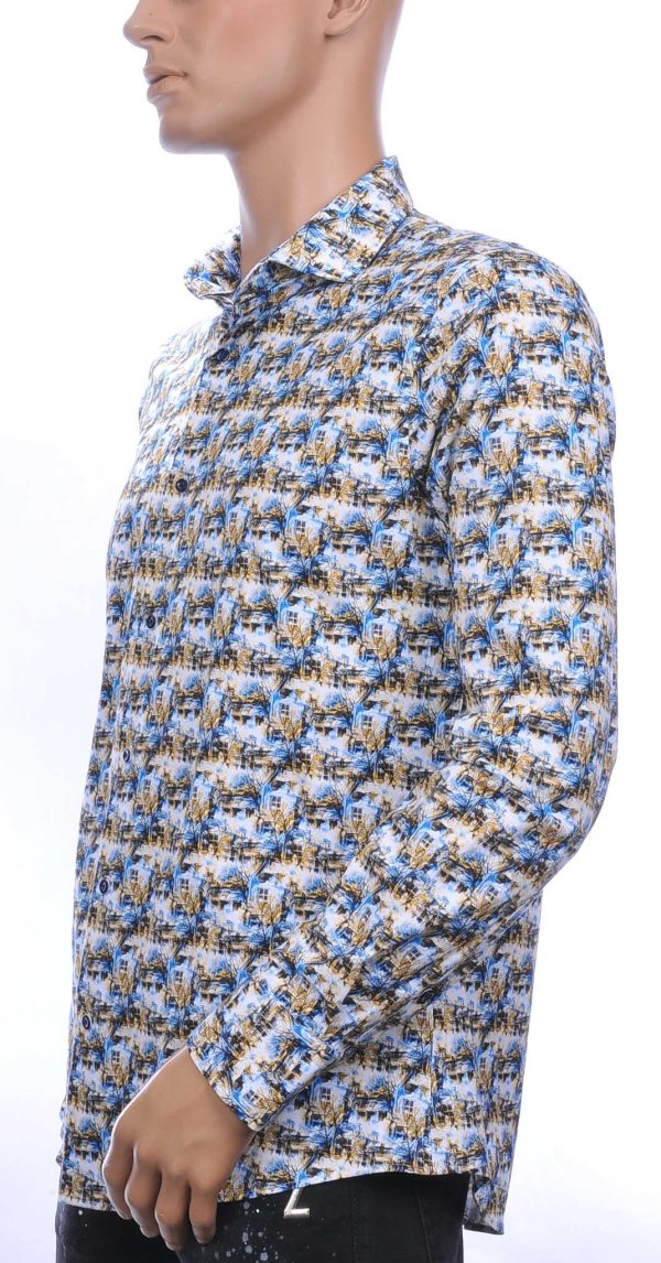Dom Tower OLYMP State of Art Blue Industry A fish named fred Wolff Blitz Moncler DIOR Philipp Plein PRADA Louis Vuitton GUCCI VERSACE KENZO Dsquared2 Levi's CHASIN G-STAR DOLCE & GABBANA DIESEL PME LEGEND WAM DENIM LACOSTE modern fit allover bomen en huizen dessin heren overhemd Wit