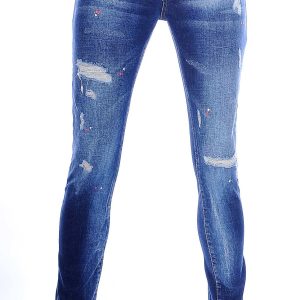 ICON2 A Fish Named Fred Wolff Blitz Louis Vuitton GUCCI VERSACE KENZO Dsquared2 Levi's CHASIN G-STAR DOLCE & GABBANA DIESEL PME LEGEND WAM DENIM LACOSTE trendy gescheurde slim fit jeans met verfspatten Blauw