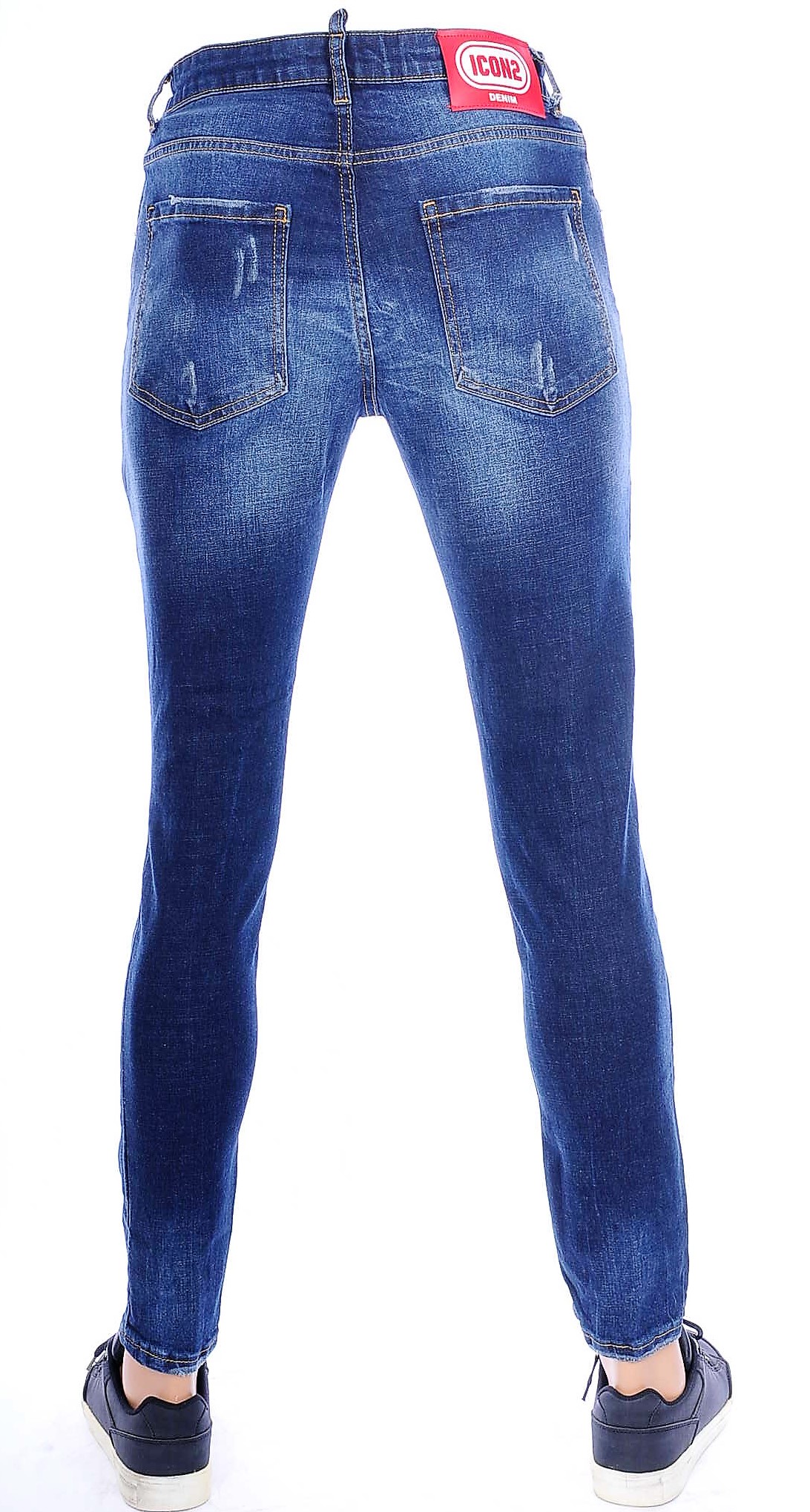 ICON2 A Fish Named Fred Wolff Blitz Louis Vuitton GUCCI VERSACE KENZO Dsquared2 Levi's CHASIN G-STAR DOLCE & GABBANA DIESEL PME LEGEND WAM DENIM LACOSTE trendy gescheurde slim fit jeans met verfspatten Blauw