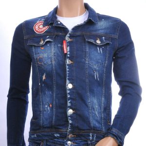 ICON2 hippie gescheurde gewassen slim fit korte spijkerjack met verfvlekjes Blauw