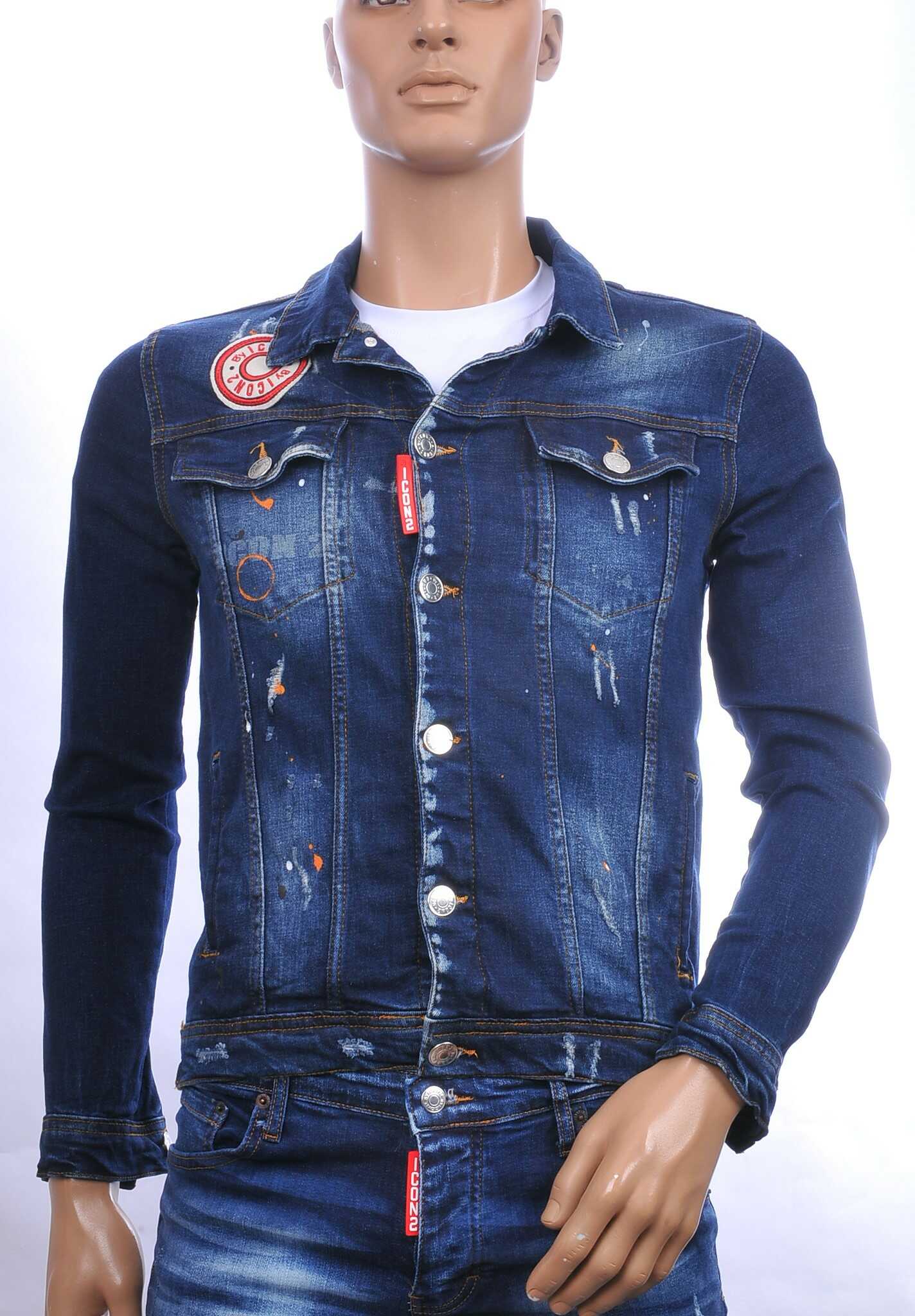 ICON2 hippie gescheurde gewassen slim fit korte spijkerjack met verfvlekjes Blauw